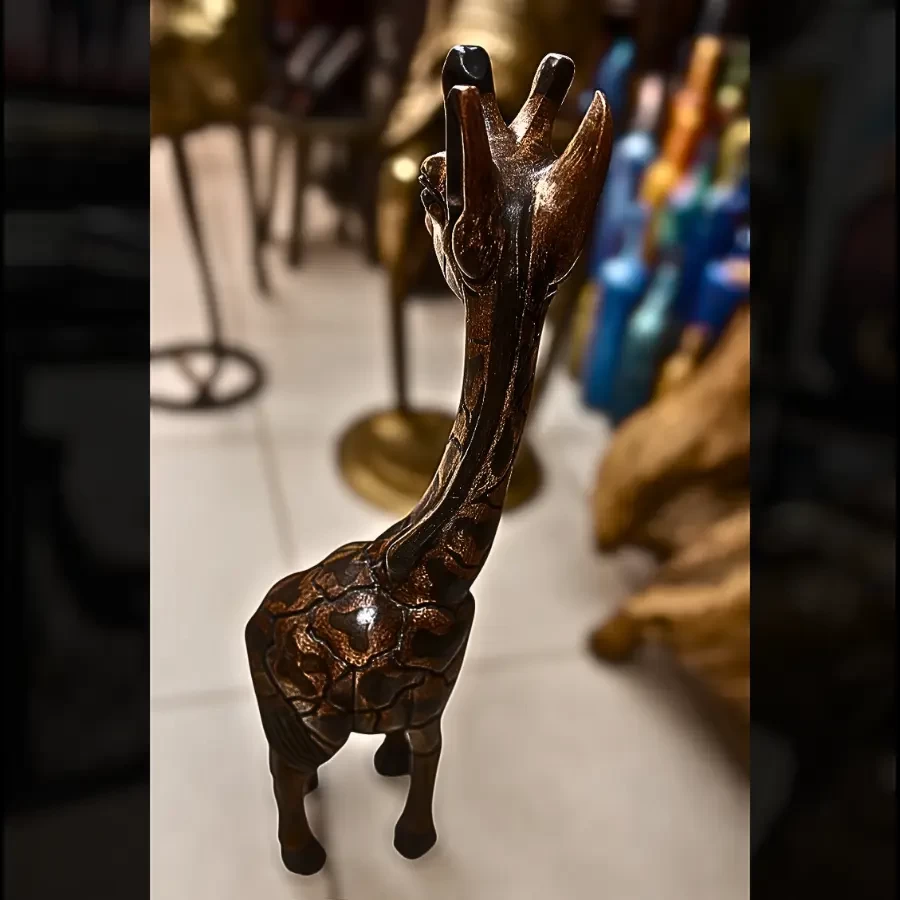 Golden Heights – Handcarved Wooden Giraffe Sculpture by Imperium