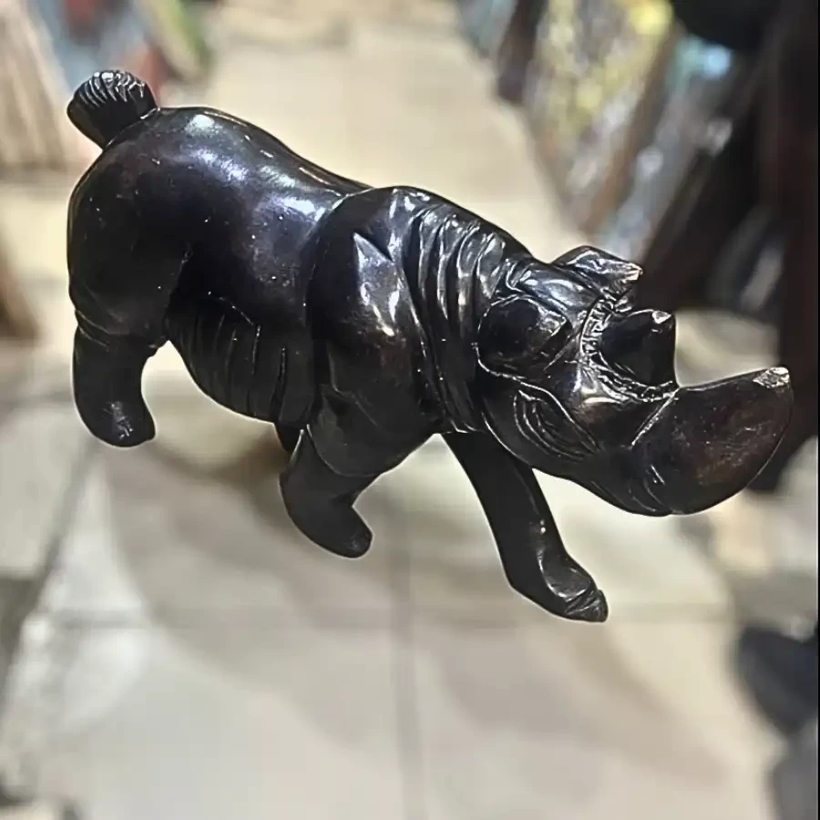 Onyx Guardian – Handcarved Wooden Rhinoceros Sculpture by Imperium