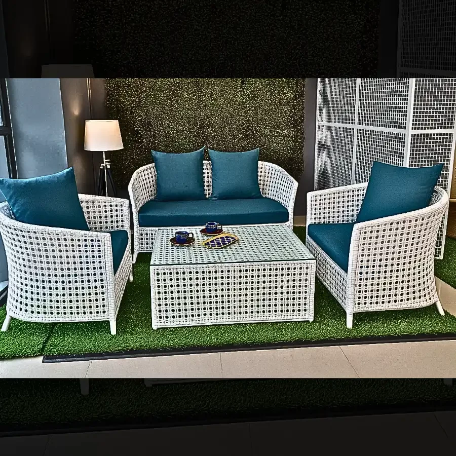 Imperium “Azure Weave” White Rattan Sofa Set