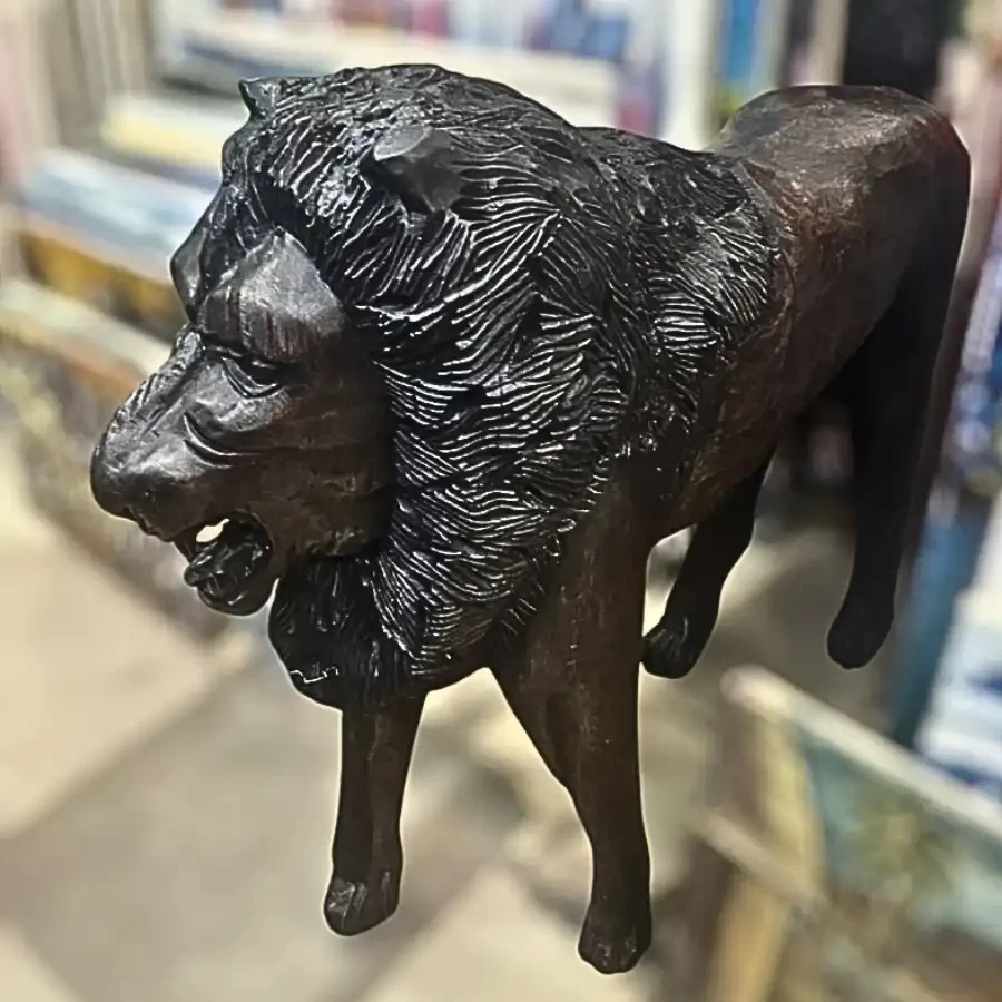 Regal Roar – Handcarved Wooden Lion Sculpture by Imperium
