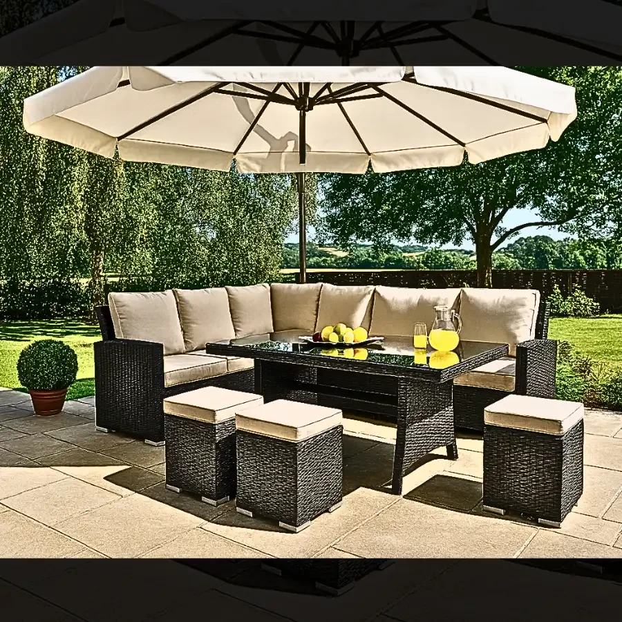 Imperium “Garden Luxe” Black Rattan Dining Sofa Set
