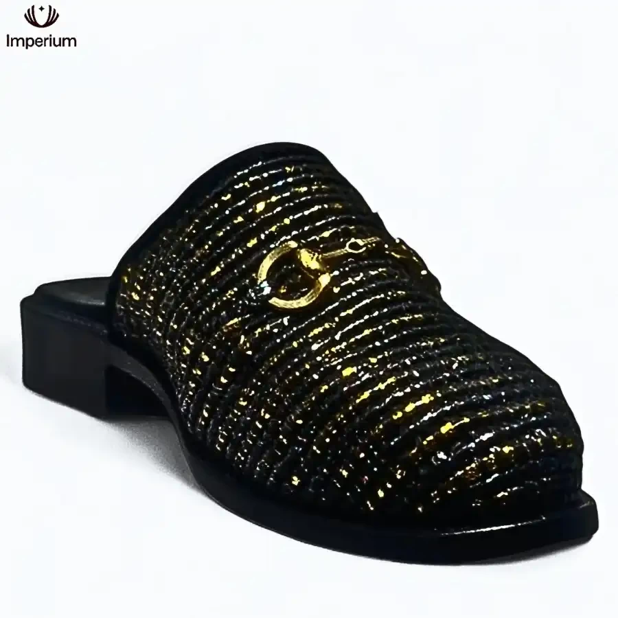 Solar Regent – Gilded Noir Slip Mules by Imperium