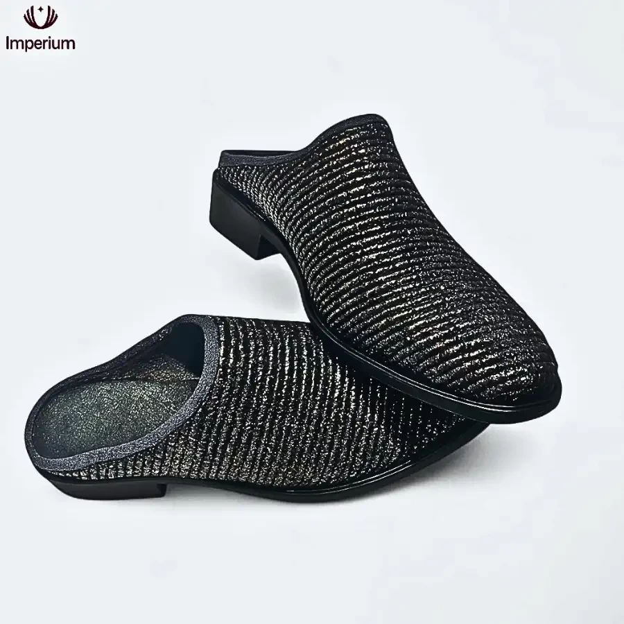 Lunar Veil – Silver Noir Slip Mules by Imperium